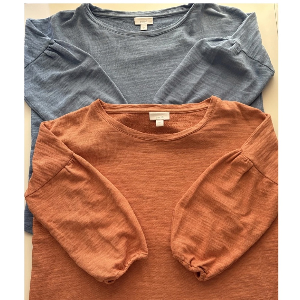 Two JJill 100% Cotton Tops - Blue & Coral Orange
